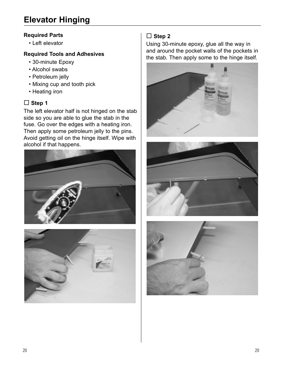 Elevator hinging | Hangar 9 Beast 100cc ARF User Manual | Page 20 / 70