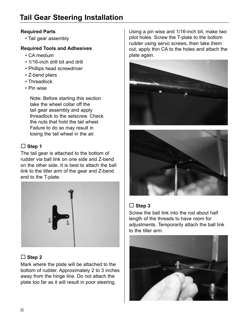 Tail gear steering installation | Hangar 9 Beast 100cc ARF User Manual | Page 26 / 70
