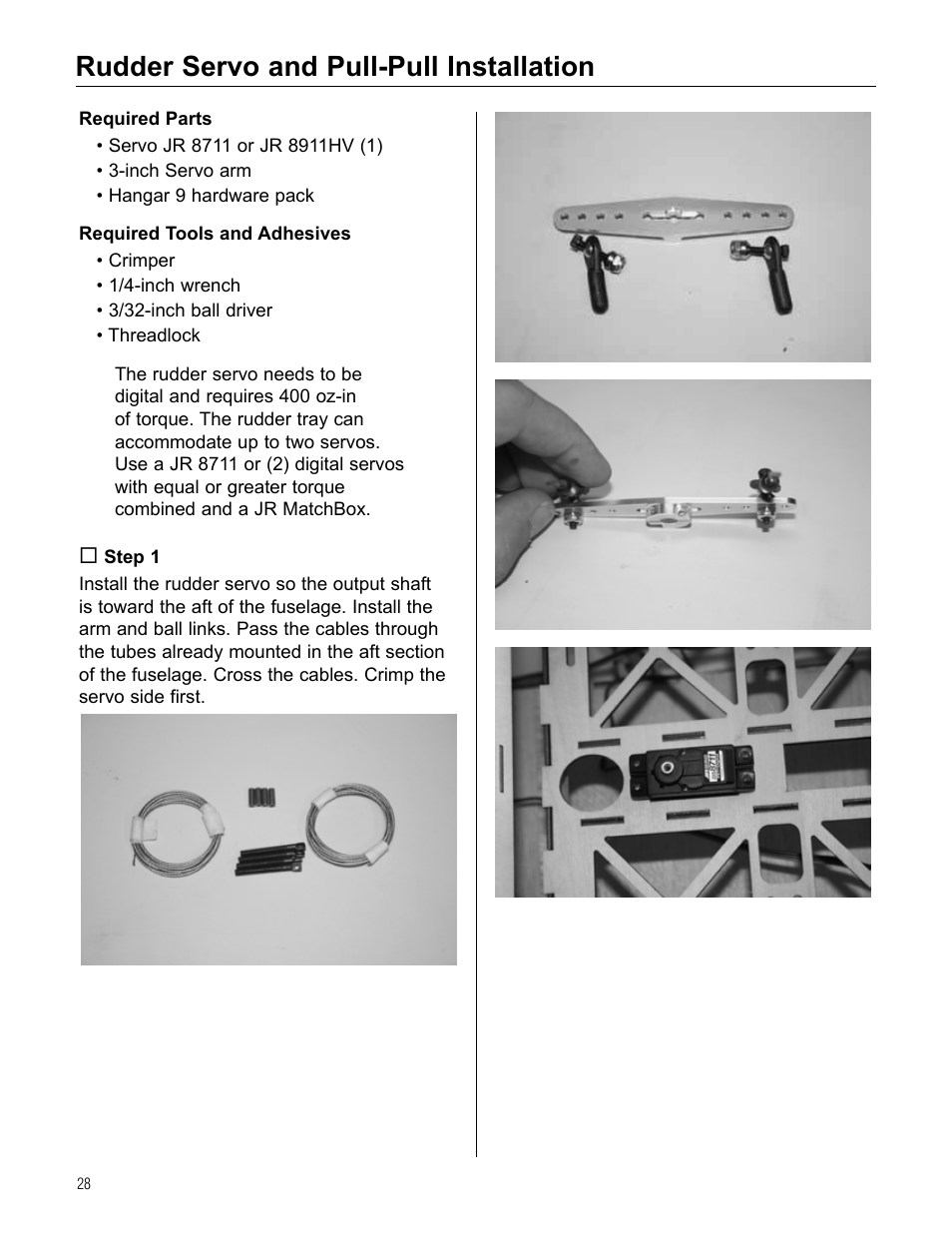 Rudder servo and pull-pull installation | Hangar 9 Beast 100cc ARF User Manual | Page 28 / 70