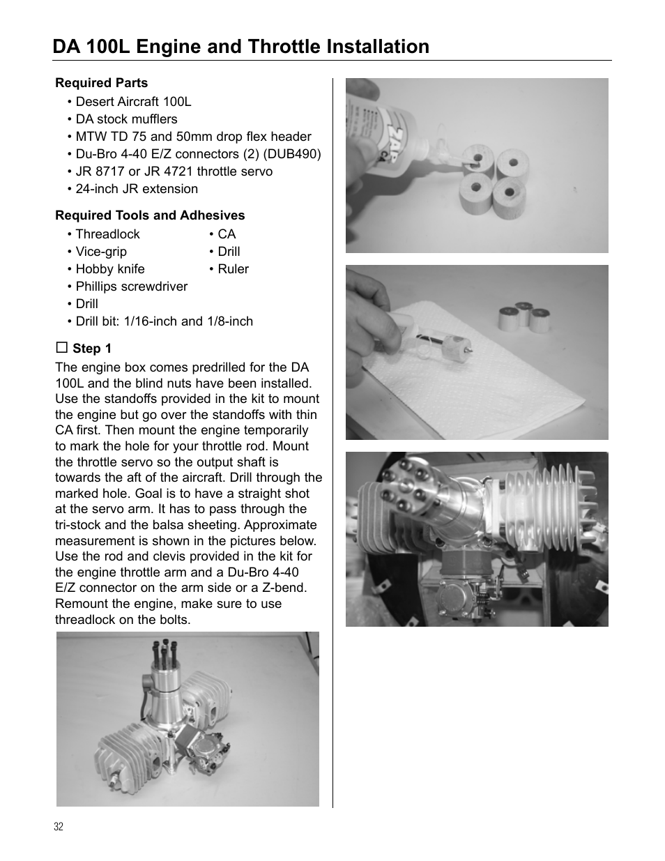Da 100l engine and throttle installation | Hangar 9 Beast 100cc ARF User Manual | Page 32 / 70