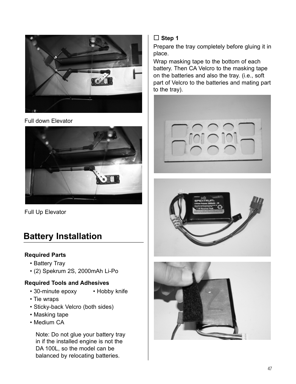 Battery installation | Hangar 9 Beast 100cc ARF User Manual | Page 47 / 70