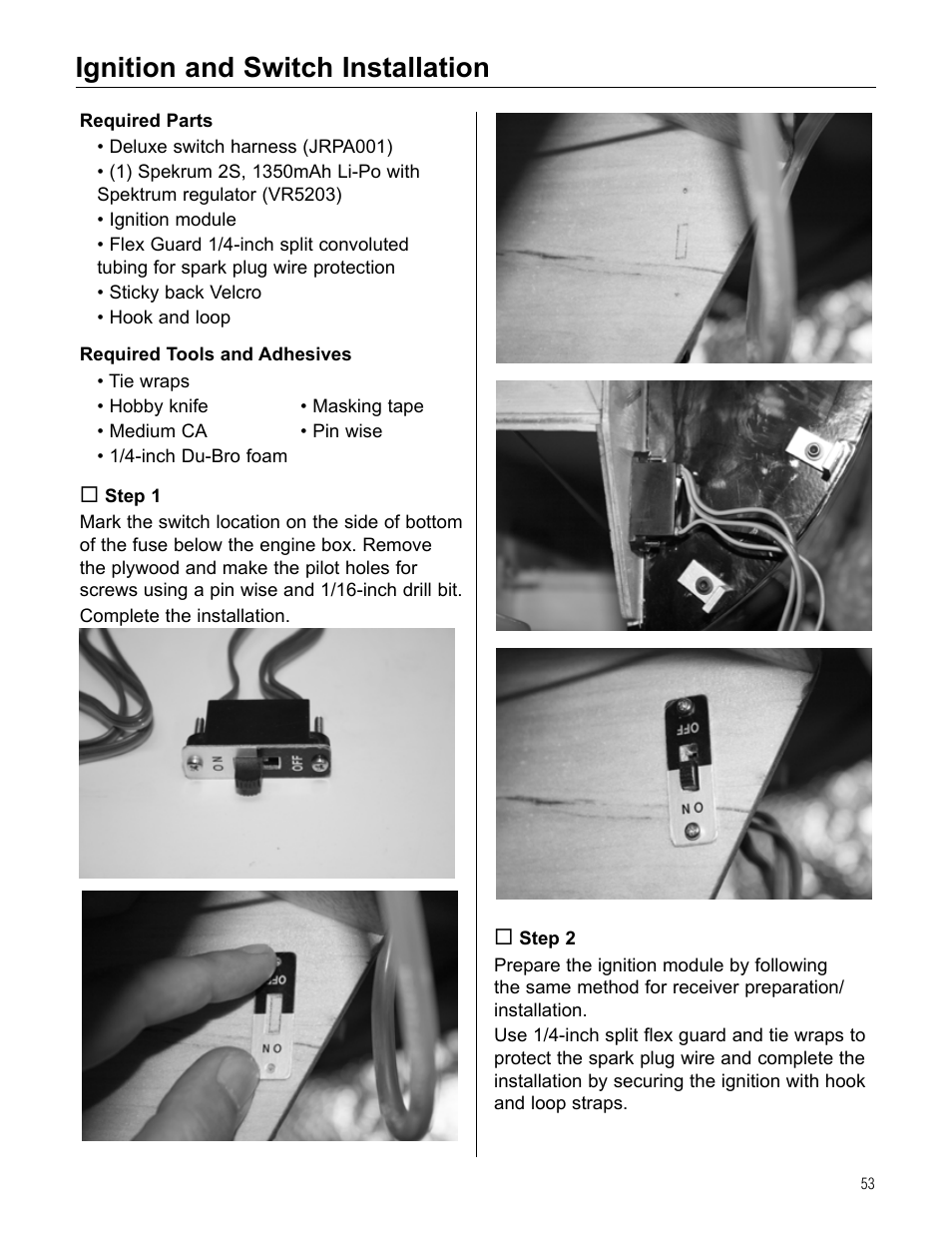 Ignition and switch installation | Hangar 9 Beast 100cc ARF User Manual | Page 53 / 70