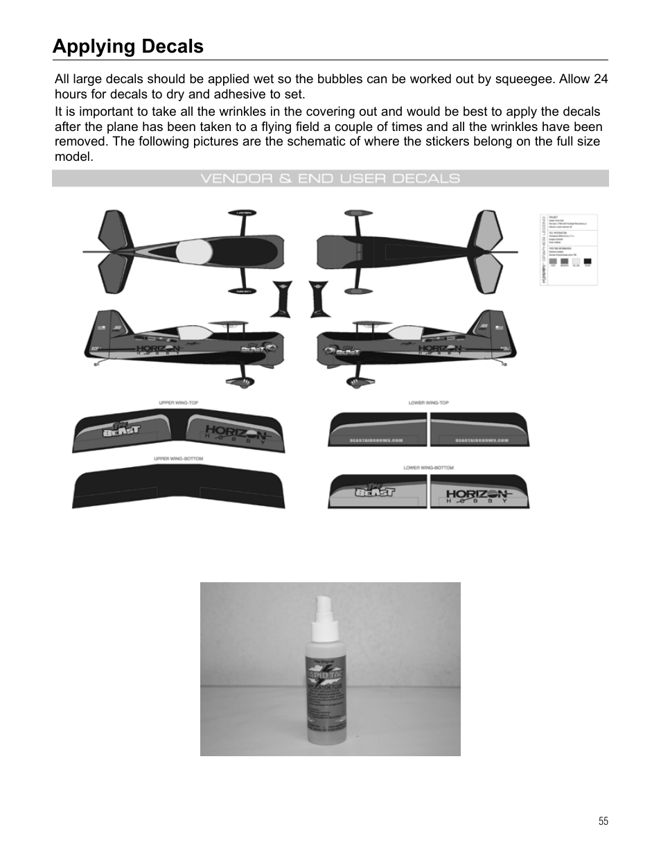Applying decals | Hangar 9 Beast 100cc ARF User Manual | Page 55 / 70