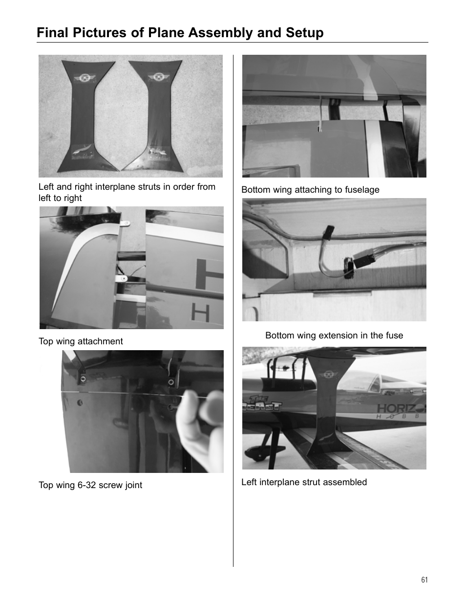 Final pictures of plane assembly and setup | Hangar 9 Beast 100cc ARF User Manual | Page 61 / 70