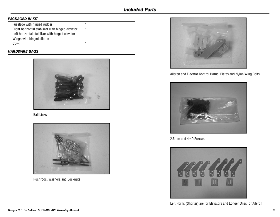 Hangar 9 3.1m Sukhoi SU-26MM ARF (3 Boxes) User Manual | Page 3 / 41