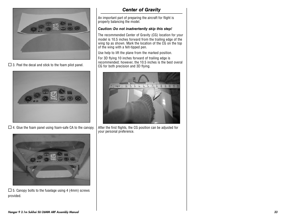 Hangar 9 3.1m Sukhoi SU-26MM ARF (3 Boxes) User Manual | Page 33 / 41