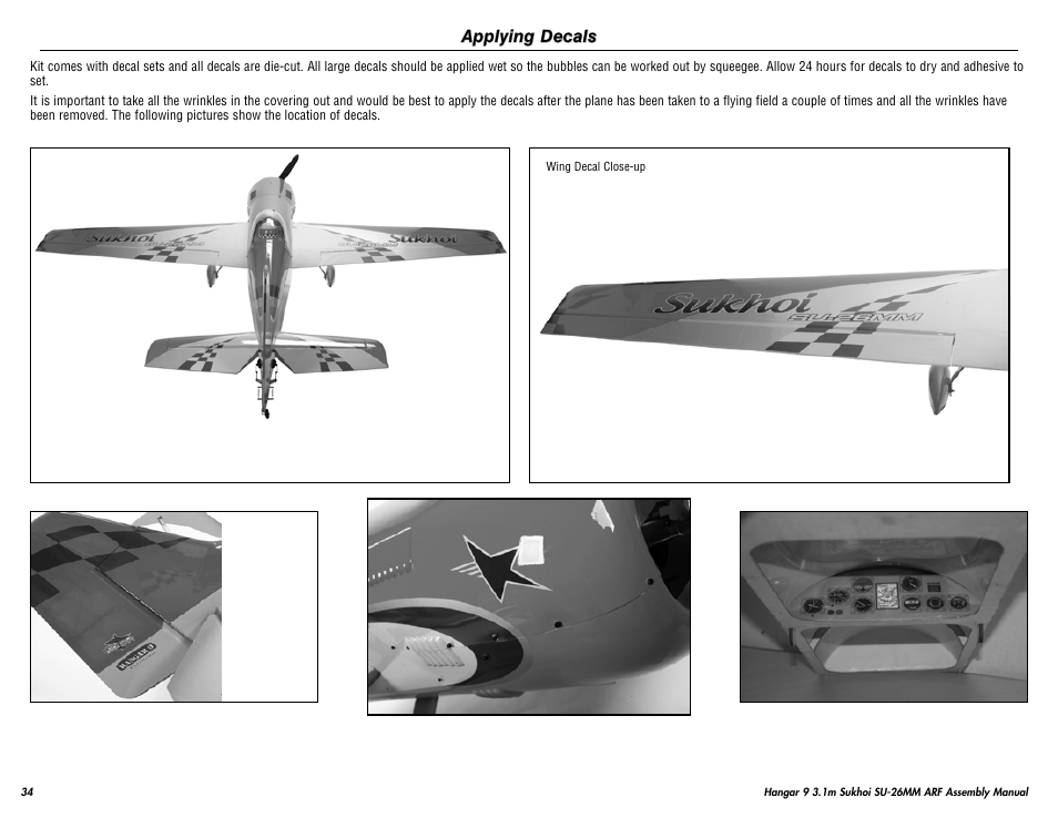 Applying decals | Hangar 9 3.1m Sukhoi SU-26MM ARF (3 Boxes) User Manual | Page 34 / 41