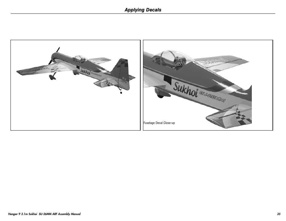 Applying decals | Hangar 9 3.1m Sukhoi SU-26MM ARF (3 Boxes) User Manual | Page 35 / 41