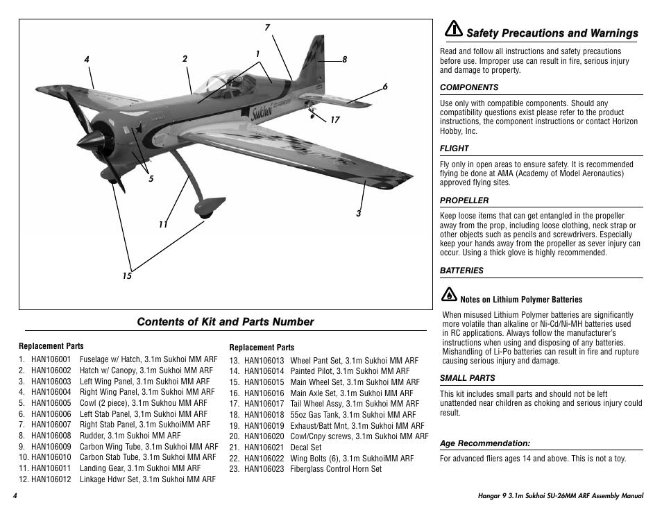 Hangar 9 3.1m Sukhoi SU-26MM ARF (3 Boxes) User Manual | Page 4 / 41
