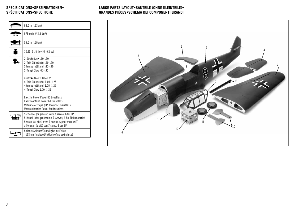 Hangar 9 Messerschmitt Bf 109F-2 60 ARF User Manual | Page 6 / 76