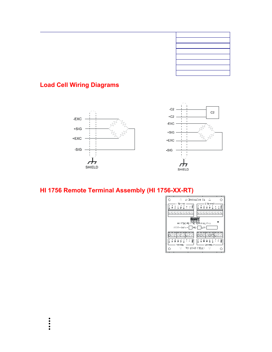 Load cell wiring diagrams, Hi 1756 remote terminal assembly (hi 1756-xx-rt) | Hardy HI 1756-FC User Manual | Page 14 / 56