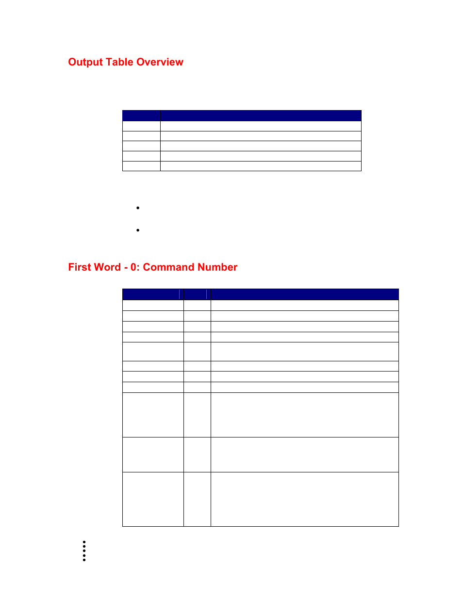 Output table overview, First word - 0: command number | Hardy HI 1769-FC User Manual | Page 34 / 76