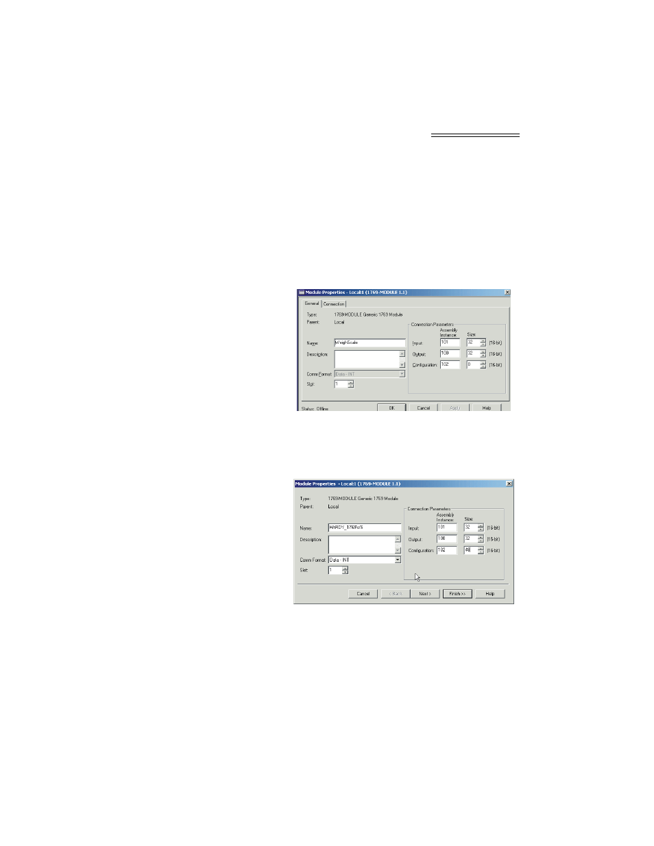 Module properties dialog box/configuration/size/48, Word s4-9 | Hardy HI 1769-2WS User Manual | Page 43 / 82