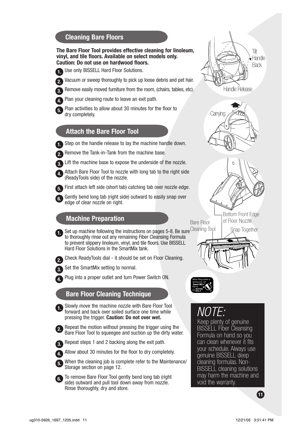 Cleaning bare floors | Bissell PowerSteamer 1697 series User Manual | Page 11 / 16