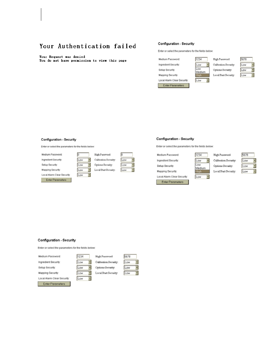 Fig. 330: password authentication failed, Log on procedures, Logging on from the front panel | Hardy HI 3010 Filler/Dispenser Controller User Manual | Page 113 / 131
