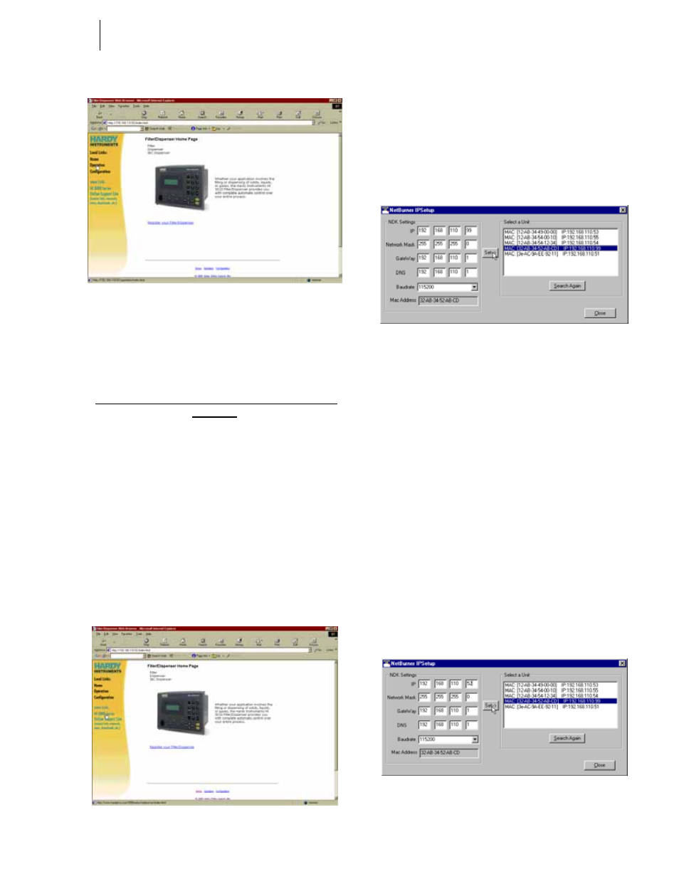 Setting the ip address for the blind remote, Fig. 34: ip setup menu, Fig. 35: ip setup/setting new address | Menu, Address | Hardy HI 3010 Filler/Dispenser Controller User Manual | Page 29 / 131