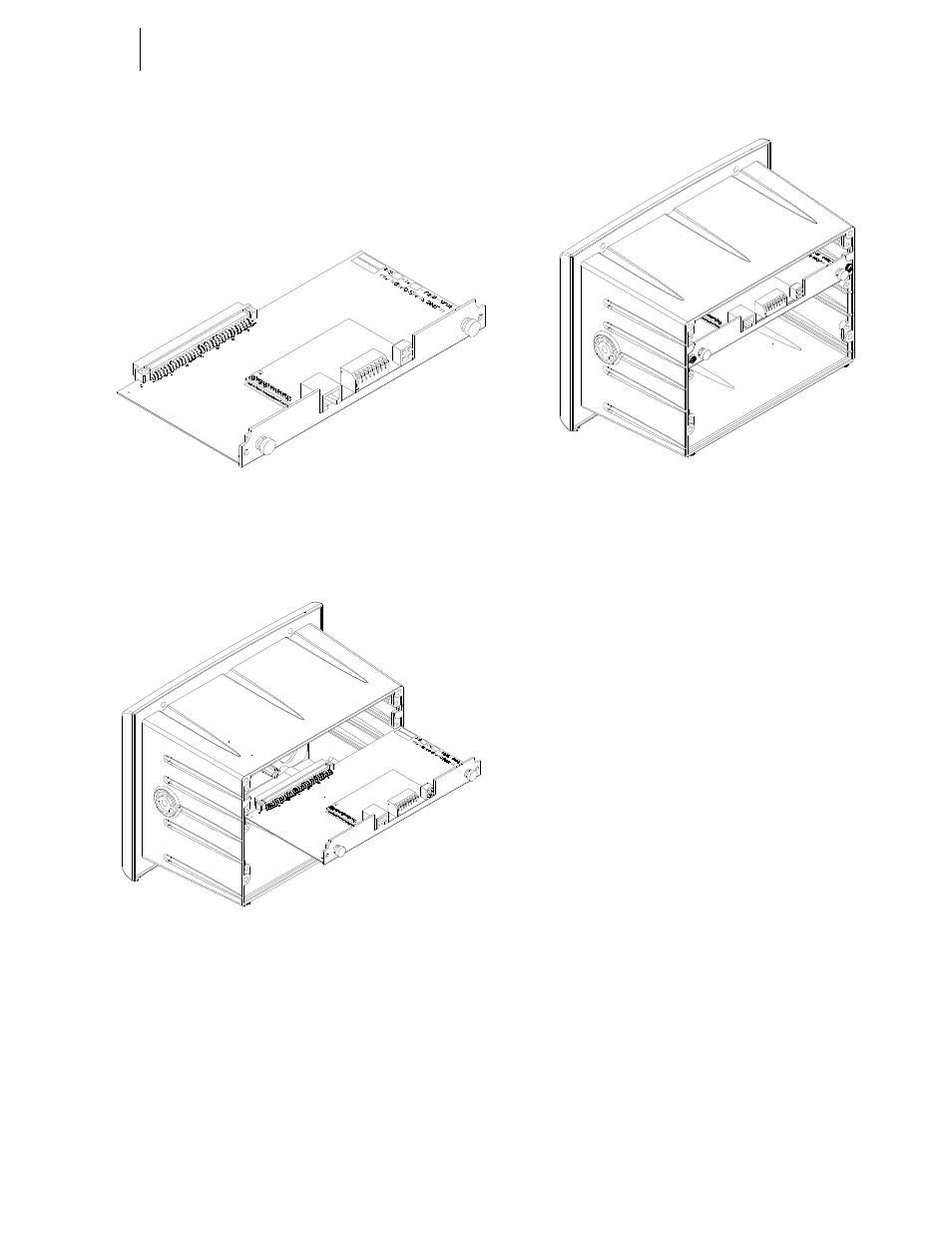 Fig. 63: ethernet i/p/option card, Fig. 64: ethernet/i/p/slide into option slot #0, Fig. 65: ethernet/ip option card installed | Removing the ethernet/ip option card, Hernet i/p/option card, Ernet/i/p/slide into option slot #0, Ernet/ip option card installed | Hardy HI 3010 Filler/Dispenser Controller User Manual | Page 37 / 131