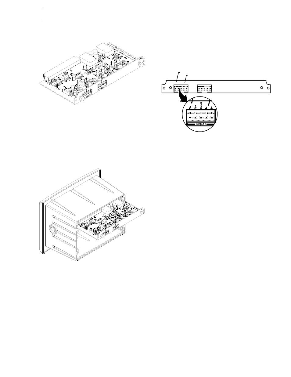 Fig. 78: analog output option 2an, Electrical connection, Fig. 80: analog electrical connections | Removing the analog option card, Rear cover installation (hi 3000-rc), Alog output option 2an, The analog option card in a 3000 chassis - 29, Alog electrical connections | Hardy HI 3010 Filler/Dispenser Controller User Manual | Page 43 / 131
