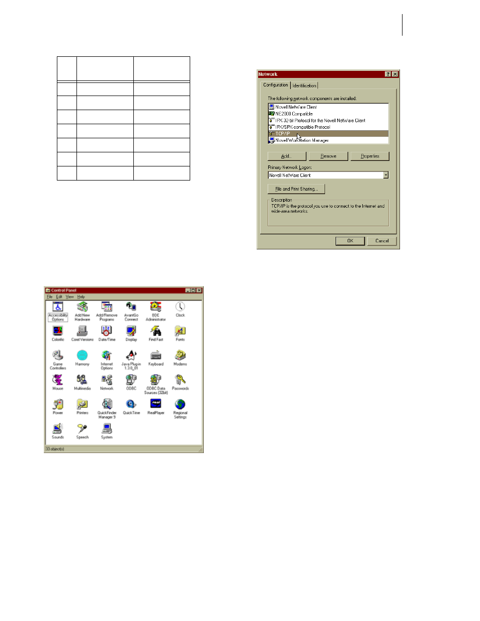 Fig. 92: control panel, Fig. 93: network dialog box/select tcp/ip, Ontrol panel | Etwork dialog box/select tcp/ip | Hardy HI 3010 Filler/Dispenser Controller User Manual | Page 50 / 131