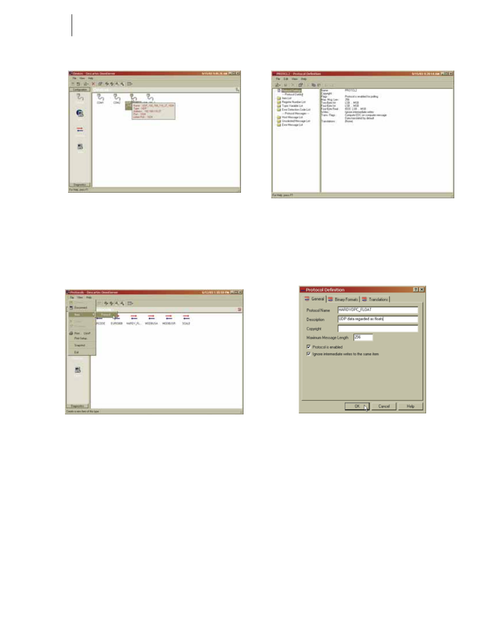 Fig. 190: hi 3000 device icon with ip address, Fig. 191: protocols dialog box | Hardy HI 3010 Filler/Dispenser Controller User Manual | Page 77 / 131