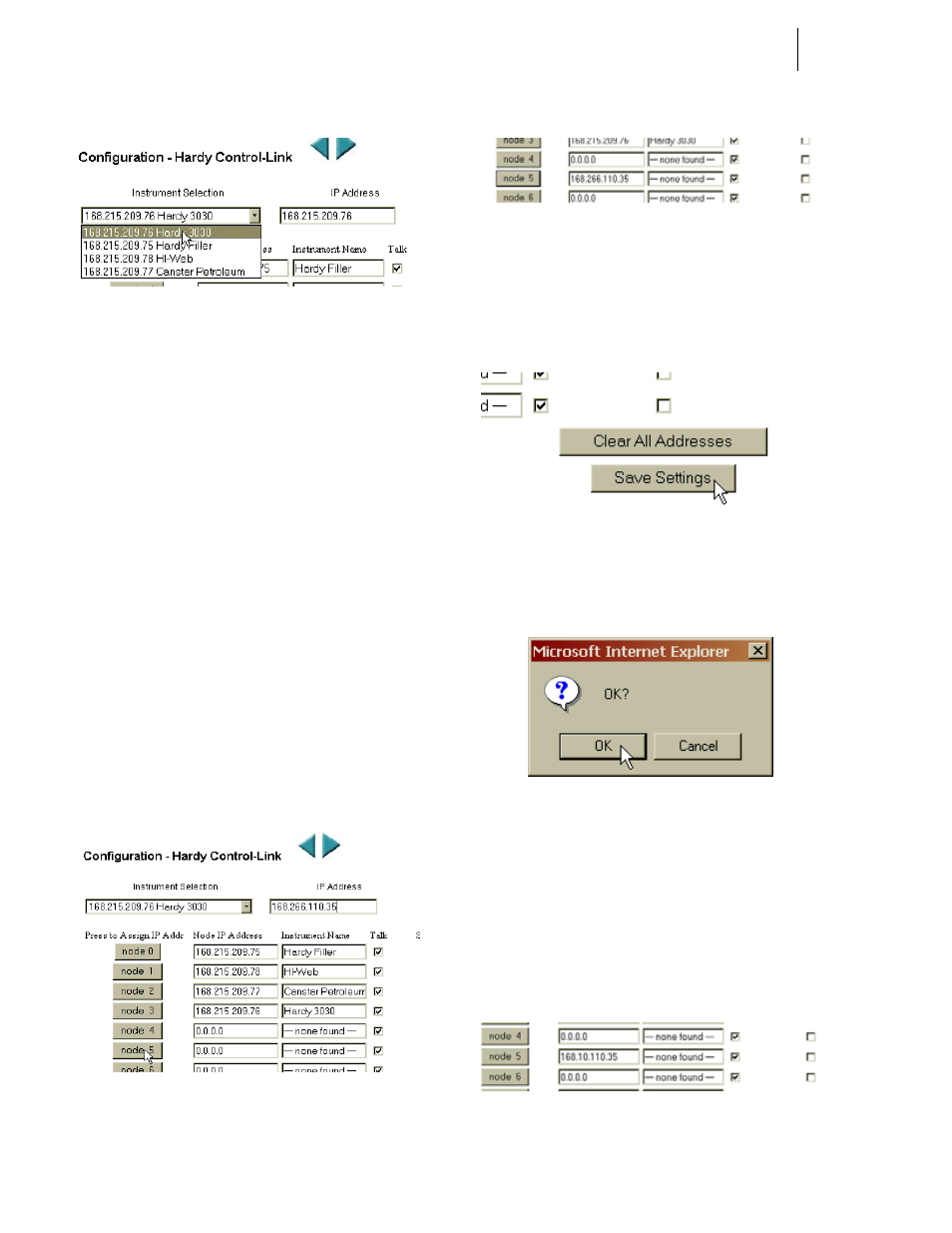 Fig. 258: saving the node address assignment, Fig. 259: ok message box, Fig. 260: node ip address configured | Hardy HI 3010 Filler/Dispenser Controller User Manual | Page 92 / 131