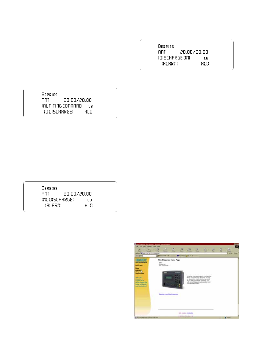 No discharge alarm, Discharge on alarm, Fig. 4-77 awaiting command to discharge | 78 no discharge alarm | Hardy HI 3010 Filler/Dispenser Controller User Manual | Page 61 / 92