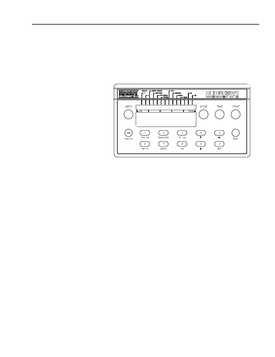 Chapter 5 - setup, Keypad functions (see fig. 5-1) -1, Zero -1 mode -1 tare -1 | Front panel -1 | Hardy HI 2151/30WC Single-Scale Controller User Manual | Page 65 / 177