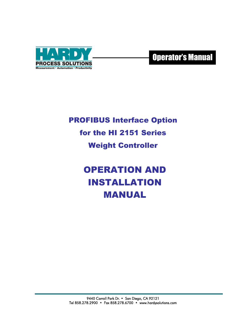 Hardy HI 2151/30WC Single-Scale Controller User Manual | 66 pages