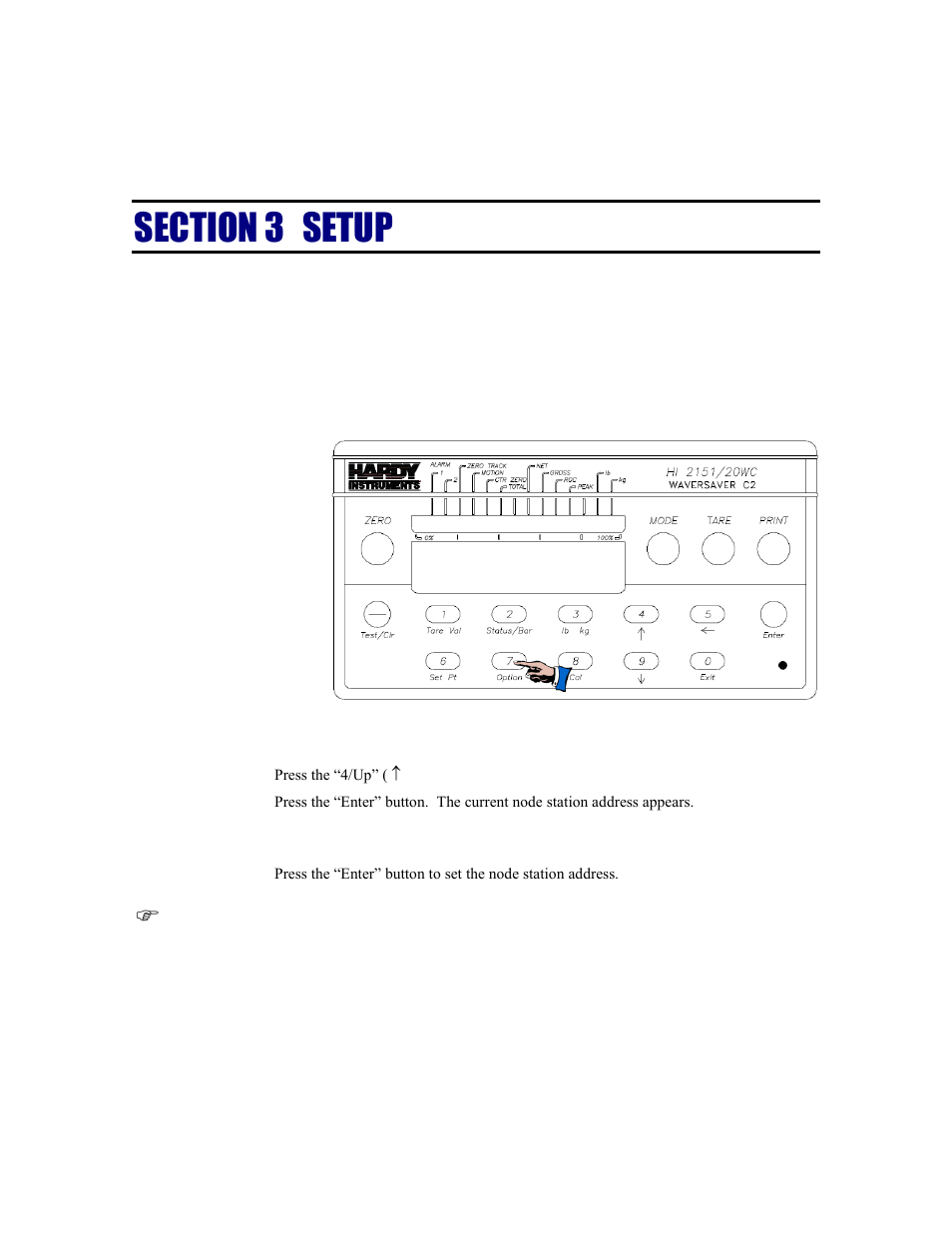 Section 3, Setup, Scope | Panel, wall and remote setup procedure | Hardy HI 2151/30WC Single-Scale Controller User Manual | Page 17 / 66