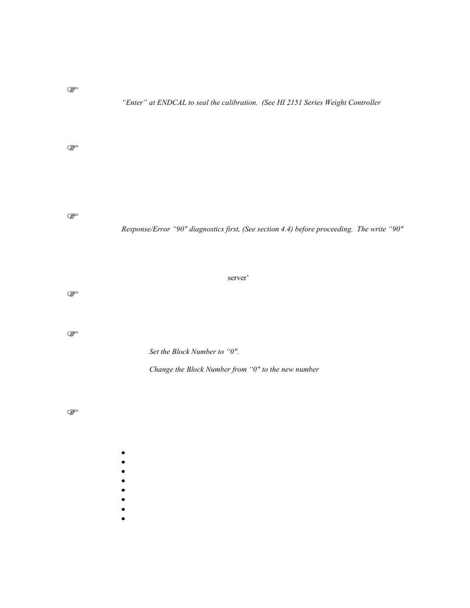Detailed command set for block transfer (writes), Block write example | Hardy HI 2151/30WC Single-Scale Controller User Manual | Page 34 / 66
