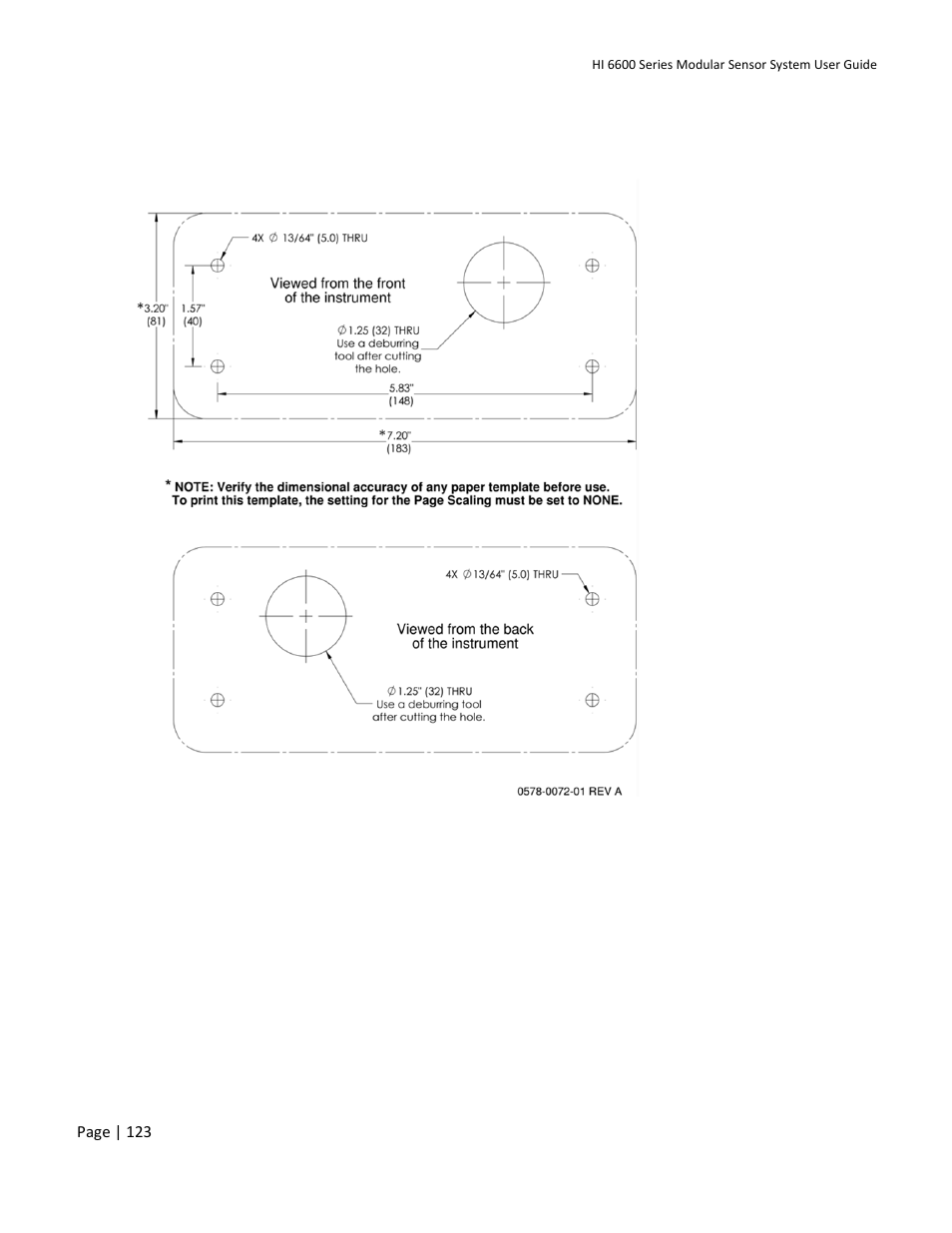 Optional hi 6110 display panel mounting template | Hardy HI 6600 Series Modular Sensor System User Manual | Page 123 / 127