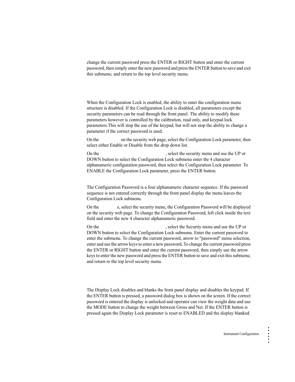 The configuration lock parameters, Configuration lock parameter, Configuration password parameter | The display lock parameters, Display lock parameter | Hardy HI 6500 Series User Manual | Page 109 / 184