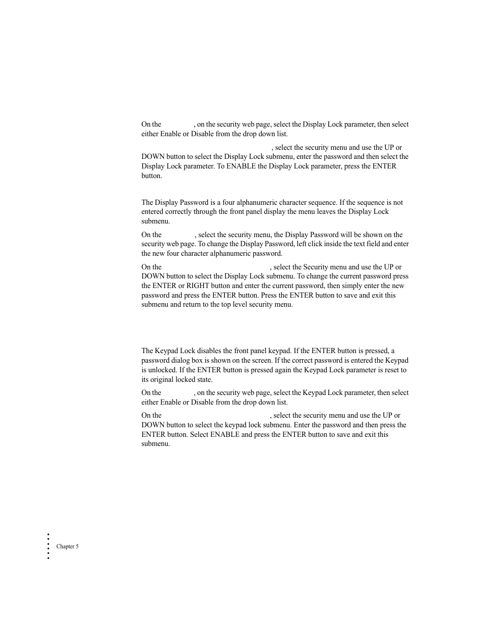 Display password parameter, The keypad lock parameters, Keypad lock parameter | Hardy HI 6500 Series User Manual | Page 110 / 184