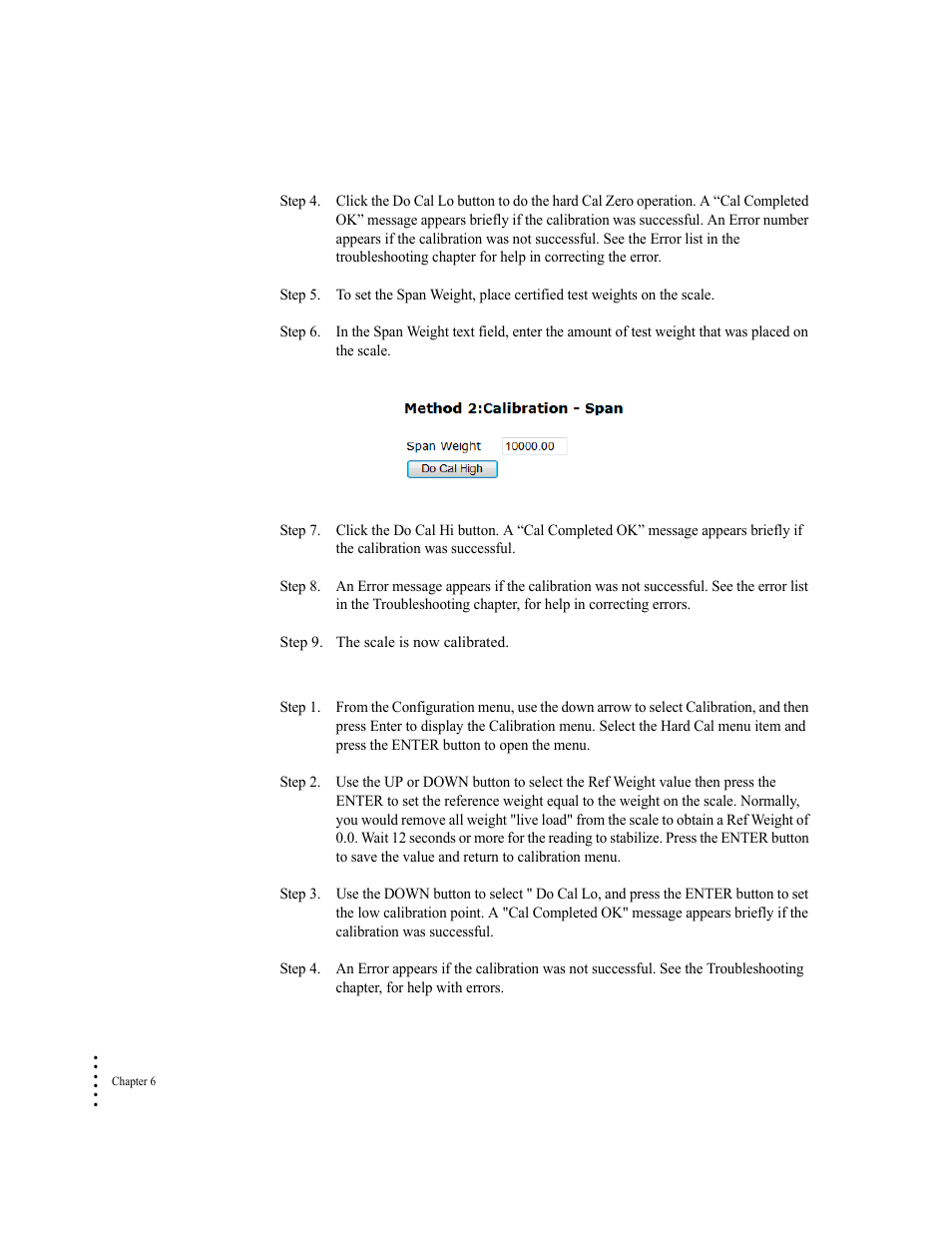 Hard calibration from the front panel | Hardy HI 6500 Series User Manual | Page 126 / 184