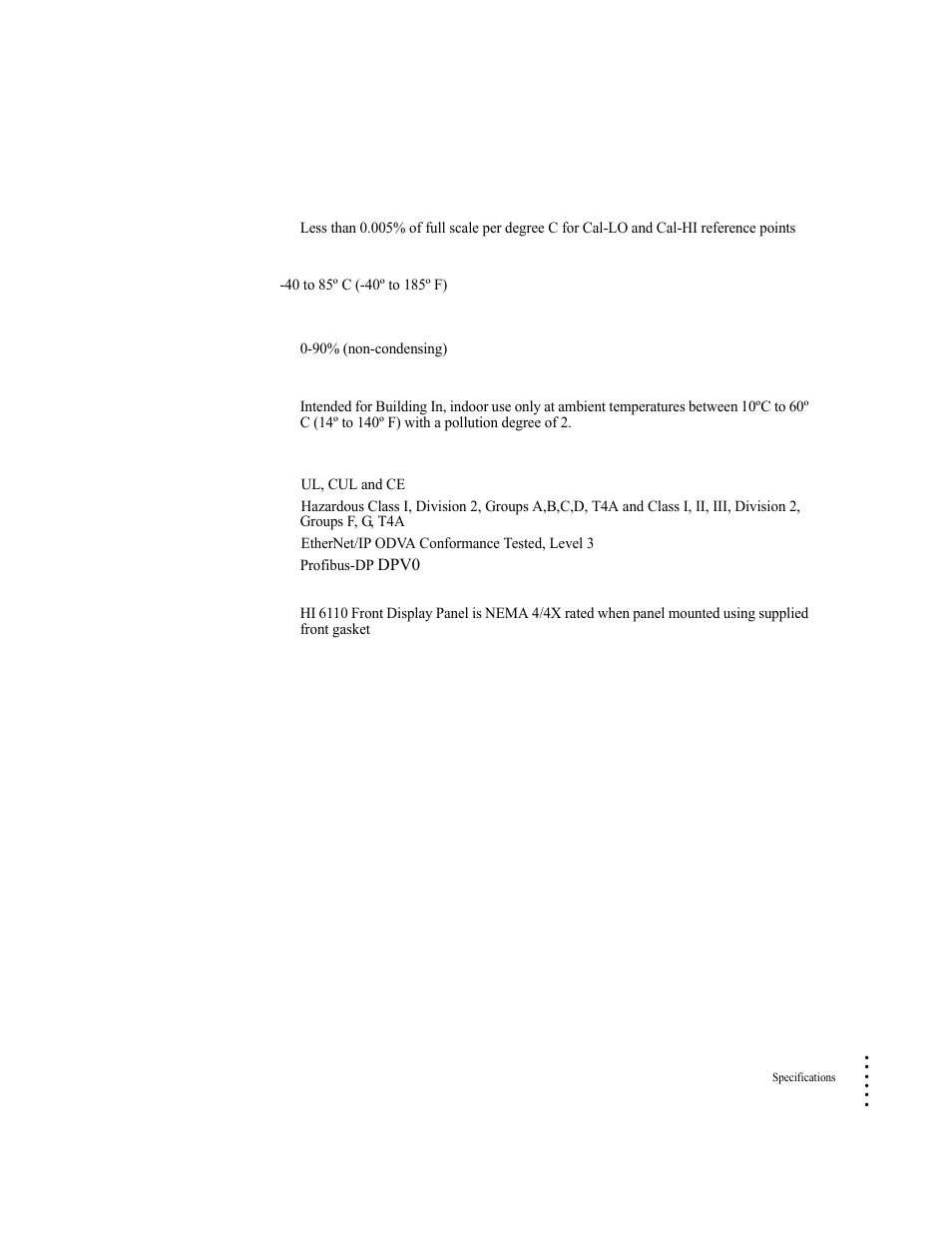40 to 85º c (-40º to 185º f), Approvals, Front display panel | Hardy HI 6500 Series User Manual | Page 15 / 184