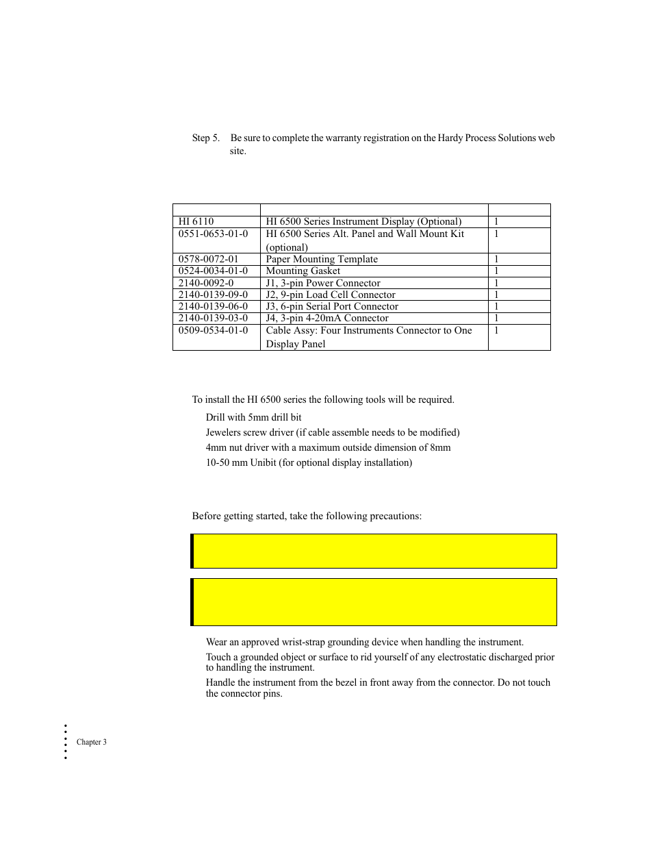 Spare parts list, Tool list, Installing the hi 6500 series instrument | Spare parts list tool list | Hardy HI 6500 Series User Manual | Page 18 / 184