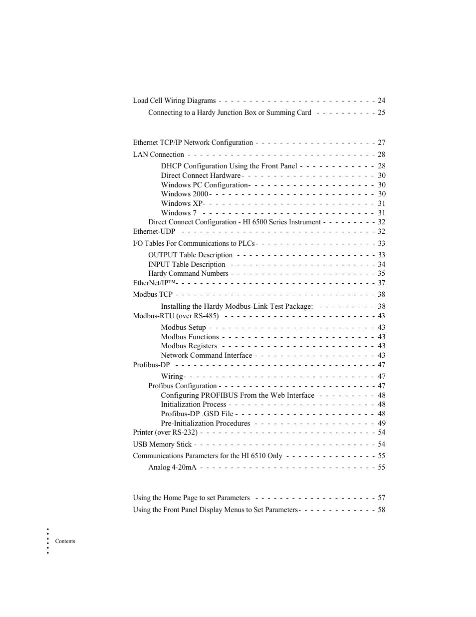 Chapter 4, Network configuration 27, Chapter 5 | Instrument configuration 57 | Hardy HI 6500 Series User Manual | Page 4 / 184