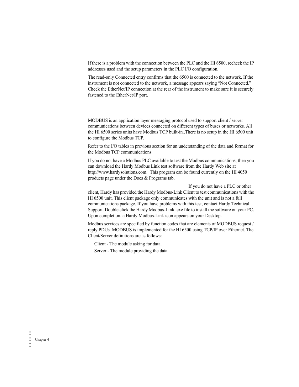 Modbus tcp, Installing the hardy modbus-link test package | Hardy HI 6500 Series User Manual | Page 46 / 184