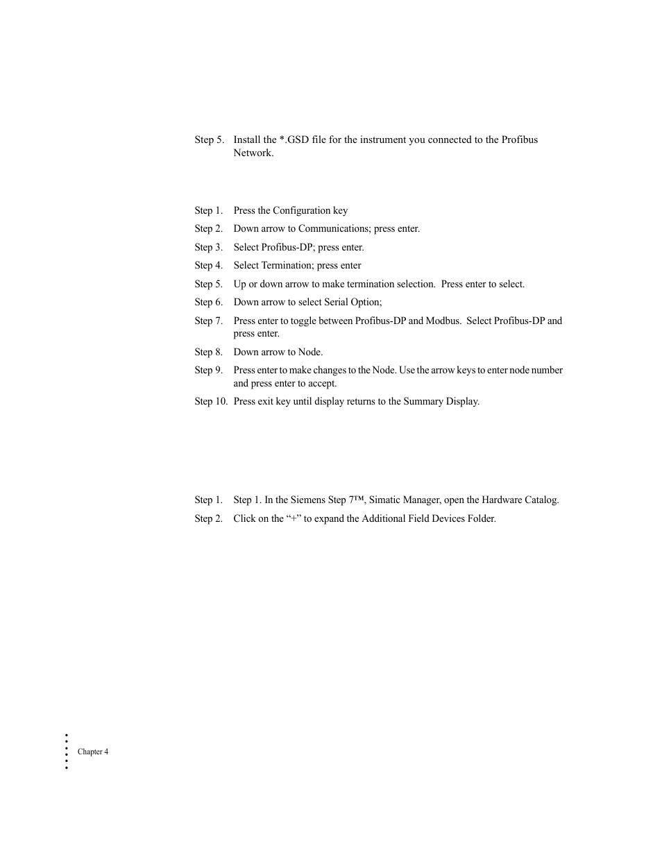 Configuring profibus from the front panel, Initialization procedures on the plc | Hardy HI 6500 Series User Manual | Page 58 / 184