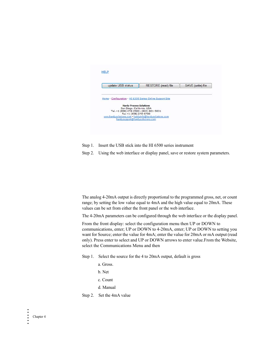Communications parameters for the hi 6510 only, Analog 4-20ma | Hardy HI 6500 Series User Manual | Page 64 / 184
