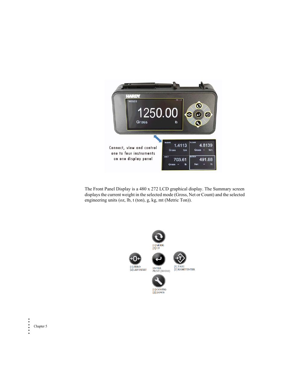 Front panel display, The five button command cluster | Hardy HI 6500 Series User Manual | Page 68 / 184