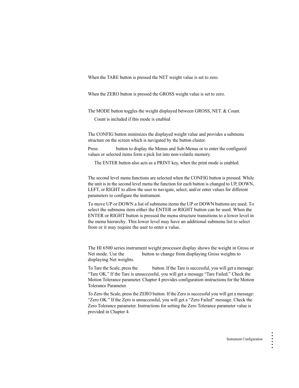 Using the mode, zero, and tare buttons | Hardy HI 6500 Series User Manual | Page 69 / 184