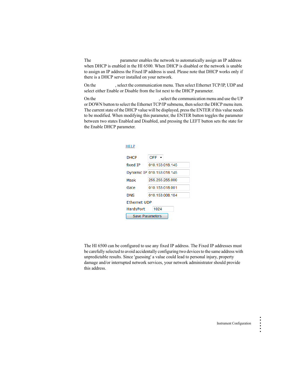 Fixed ip parameter | Hardy HI 6500 Series User Manual | Page 83 / 184