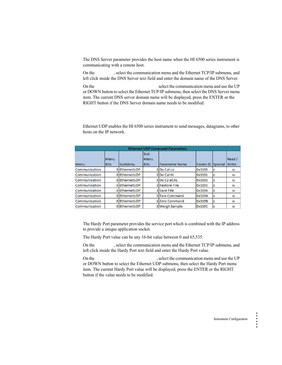 Ethernet udp parameters, Hardy port parameter, Ethernet udp parameters hardy port parameter | Hardy HI 6500 Series User Manual | Page 85 / 184