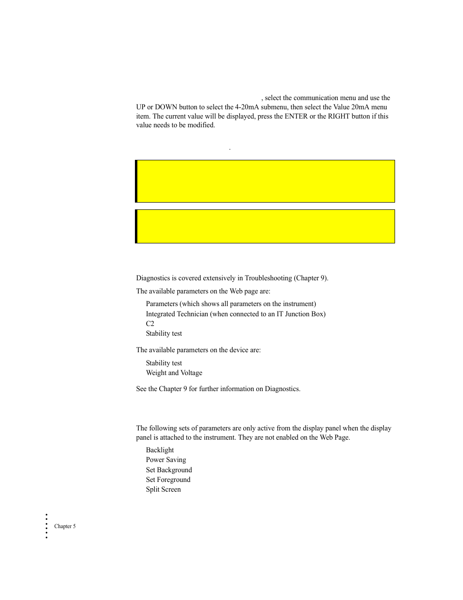 Diagnostics parameter menu, Display parameter menu | Hardy HI 6500 Series User Manual | Page 94 / 184