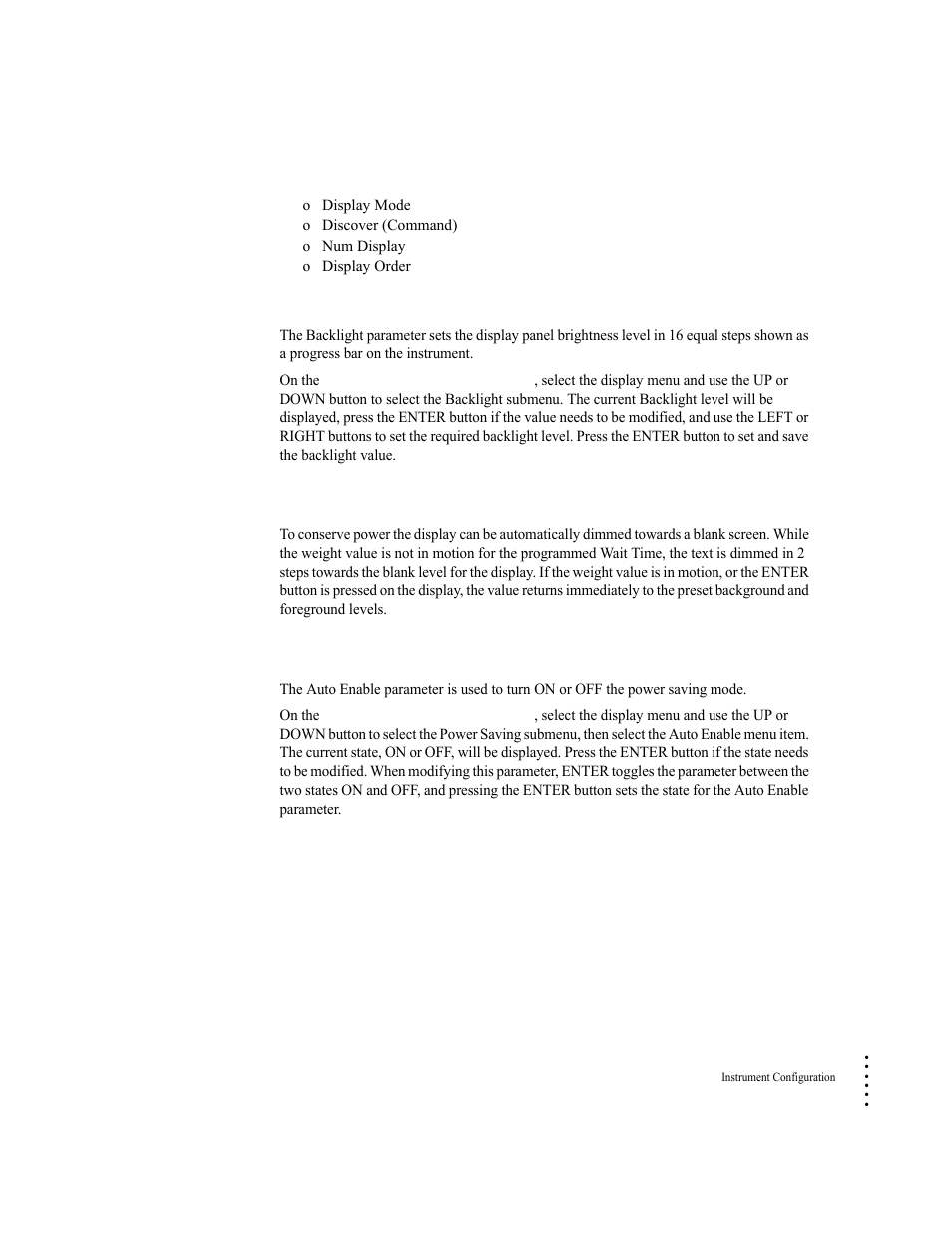 Backlight parameter, Power saving parameters, Auto enable parameter | Hardy HI 6500 Series User Manual | Page 95 / 184