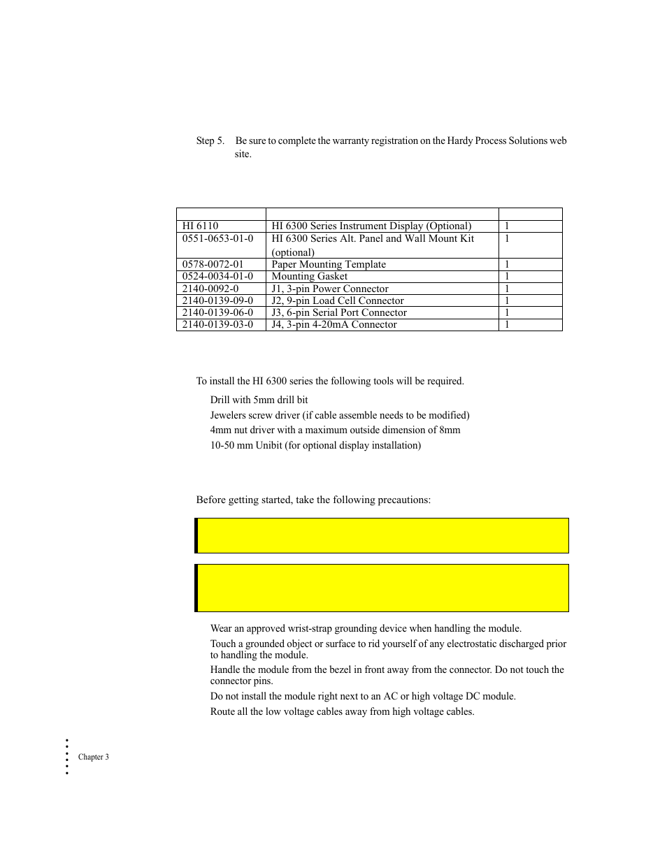 Spare parts list, Tool list, Installing the hi 6300 series instrument | Spare parts list tool list | Hardy HI 6300 Series User Manual | Page 16 / 156