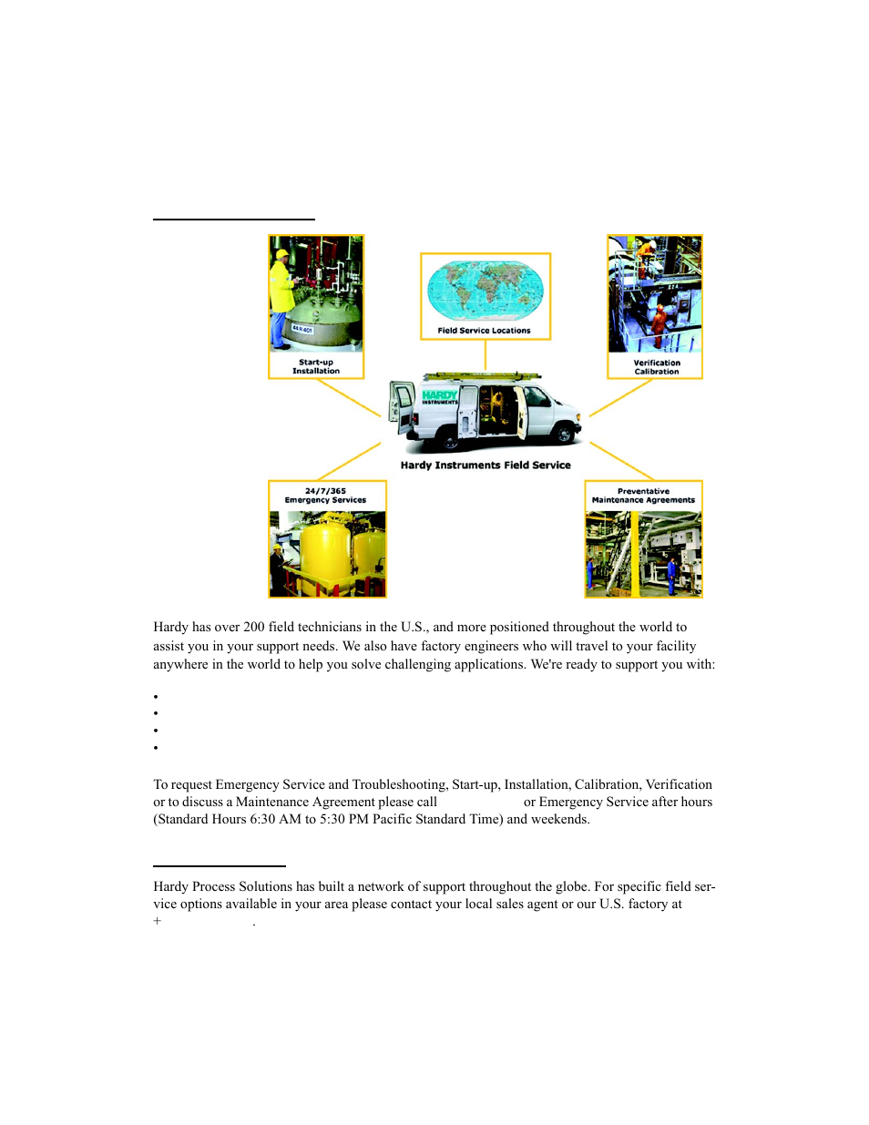 Local field service, Outside the u.s | Hardy HI 6300 Series User Manual | Page 2 / 168