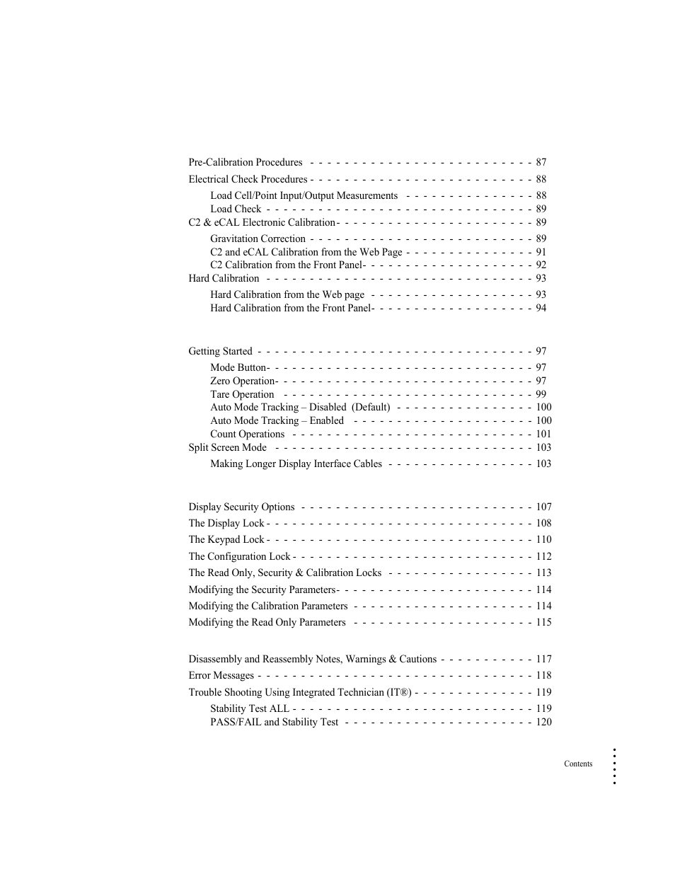 Chapter 6, Calibration 87, Chapter 7 | Operation 97, Chapter 8, Security 107, Chapter 9 troubleshooting 117 | Hardy HI 6300 Series User Manual | Page 7 / 168