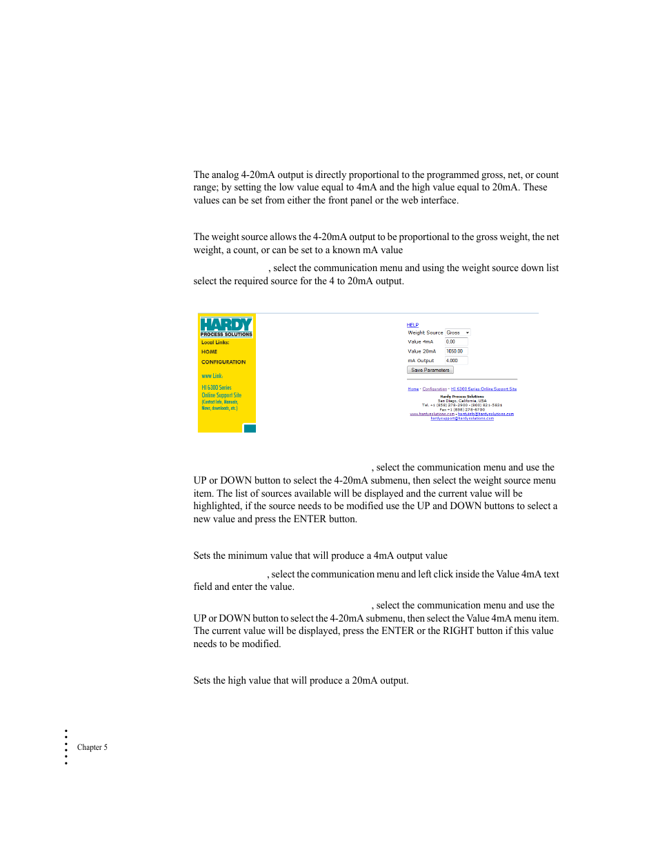 20 ma communications commands and parameters, Weight source parameter | Hardy HI 6300 Series User Manual | Page 72 / 168